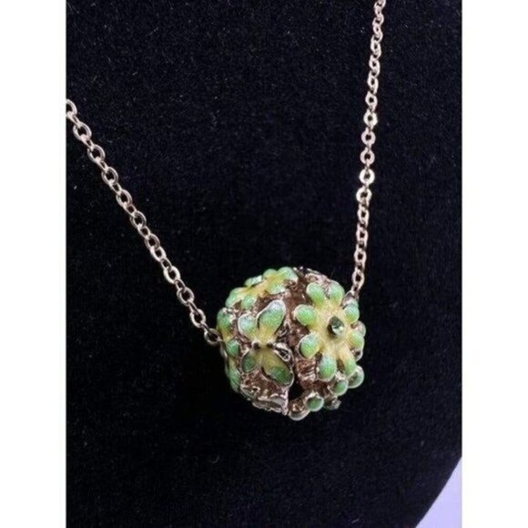 Crystal Butterfly Flower Enameled Ball Necklace - Picture 2 of 6